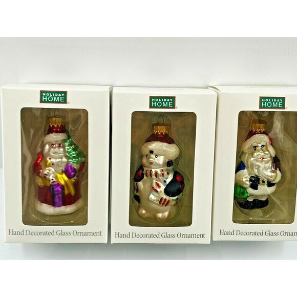 Holiday Santa Snowman Home Glass Hanging Ornaments Hand Painted Lot of 3 - Picture 7 of 12